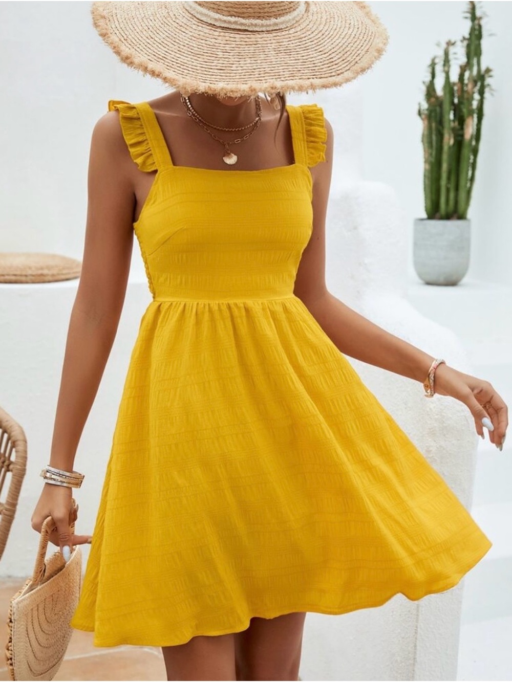 Yellow Ruffle Strap Mini Sundress - Picture 3 of 3